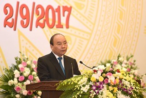 Thủ tướng Nguyễn Xuân Phúc phát biểu tại tiệc chiêu đãi. Ảnh VGP/Quang Hiếu.