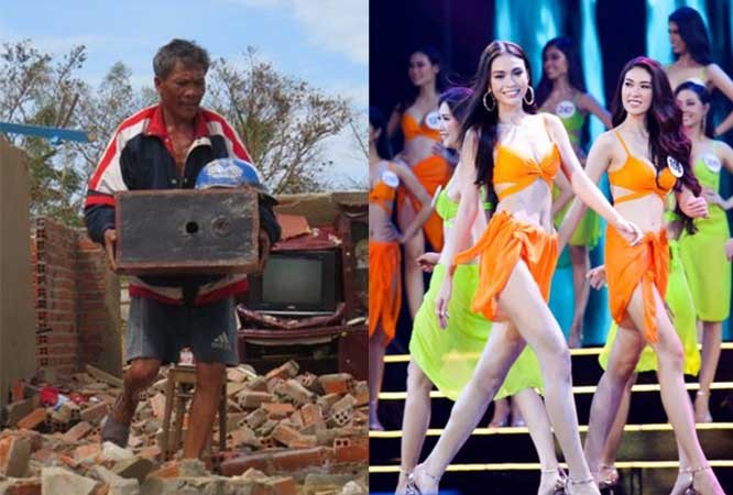 Nhiều người phản ứng khi Hoa hậu Hoàn vũ 2017 tổ chức thi Bán kết trong ngày bão ở Khánh Hòa.