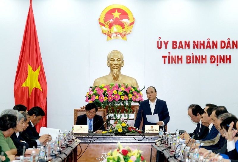 Thủ tướng Nguyễn Xuân Phúc phát biểu tại buổi làm việc với lãnh đạo chủ chốt tỉnh Bình Định. Ảnh: VPCP