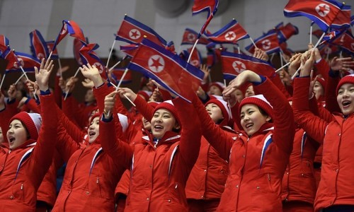 Đội cổ vũ Triều Tiên tại Olympic Pyeongchang. Ảnh: AFP.