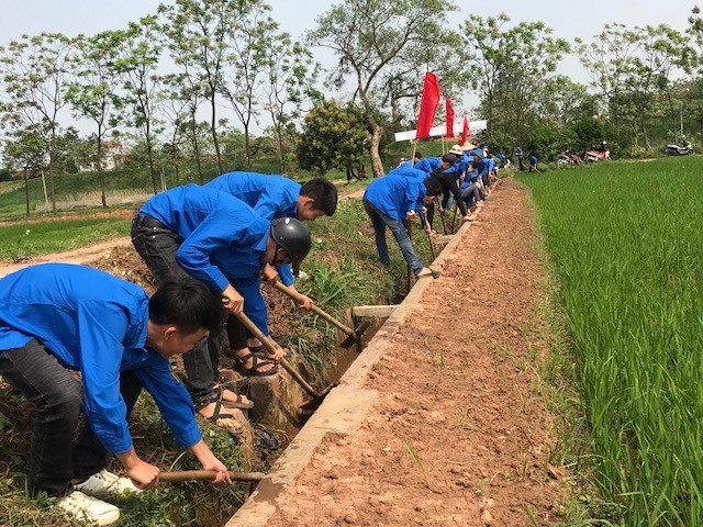 Hàng trăm đoàn viên, thanh niên huyện Tam Nông (Phú Thọ) trong một buổi ra quân giúp dân nạo vét kênh mương nội đồng phục vụ sản xuất (ảnh: Tùng Duy)