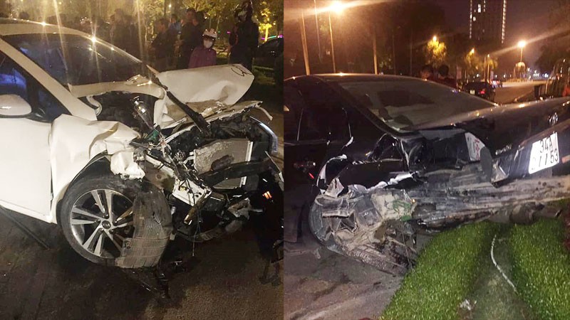 Hai chiếc ô tô đều biến dạng sau vụ tai nạn