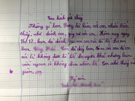 Bức thư mà con tôi viết định gửi cho thầy giáo chủ nhiệm nhờ thầy “xử bạn giùm con“.