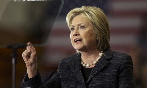 Ứng viên tranh cử tổng thống Mỹ của đảng Dân chủ Hillary Clinton. Ảnh: Reuters
