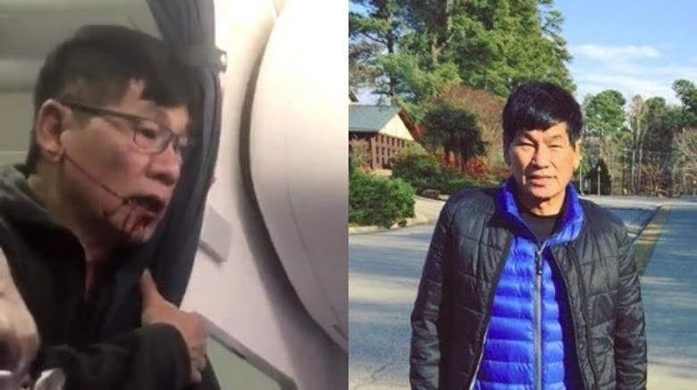 Bác sỹ Đào Duy Anh bị đánh chảy máu mồm và kéo lê xuống máy bay ( trái) và ngoài đời