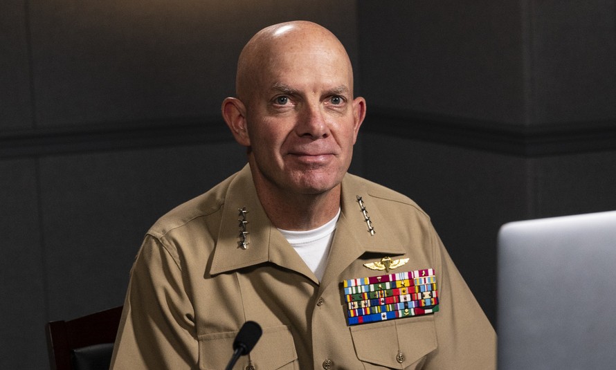 Tướng Berger tham gia hội thảo trực tuyến của thủy quân lục chiến Mỹ hôm 23/9. Ảnh: USMC. 