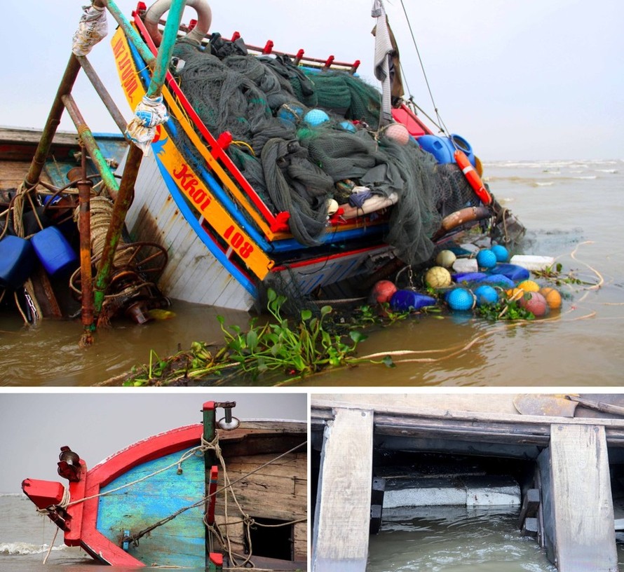 Tàu cá bị chìm tại cửa biển, 5 ngư dân may mắn thoát nạn