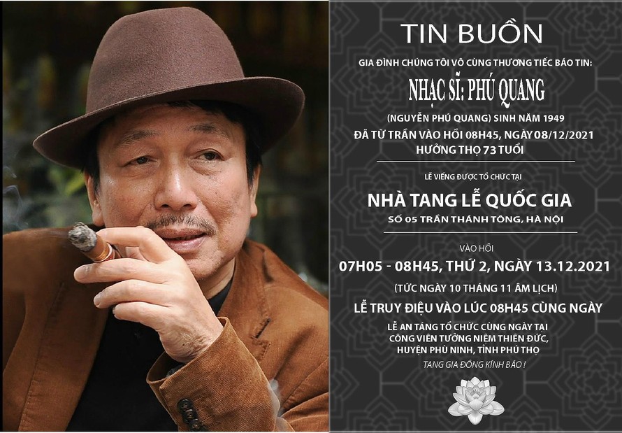 Thông tin lễ tang chính thức của nhạc sĩ Phú Quang.