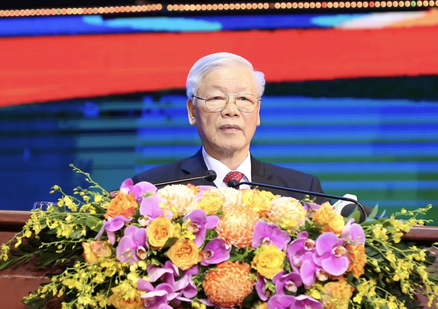 Tổng Bí thư, Chủ tịch nước Nguyễn Phú Trọng phát biểu tại lễ kỷ niệm. - Ảnh: Trọng Tài
