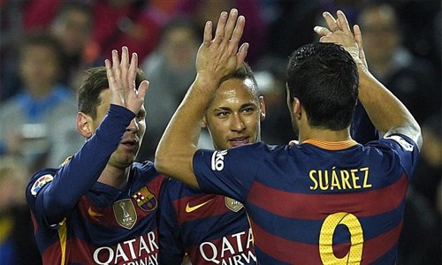 Bộ ba MSN đều lập công trong chiến thắng tưng bừng trước Bilbao. Ảnh: Reuters 