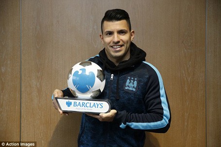 Aguero nhận giải Cầu thủ xuất sắc nhất tháng 1 Premier League
