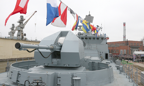 Tổ hợp pháo-tên lửa phòng không Kashtan-M được trang bị trên tàu Đô đốc Grigorovich. Ảnh: Sputnik