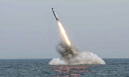 Triều Tiên hôm nay có thể đã phóng một tên lửa đạn đạo từ tàu ngầm. Ảnh minh họa: KCNA.