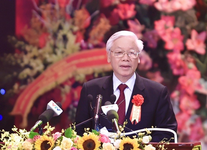 Tổng Bí thư Nguyễn Phú Trọng phát biểu tại Lễ kỷ niệm (ảnh N.B)