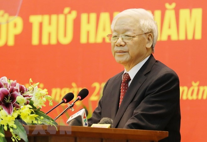 Tổng Bí thư Nguyễn Phú Trọng phát biệu tại lễ khai giảng (ảnh TTXVN)