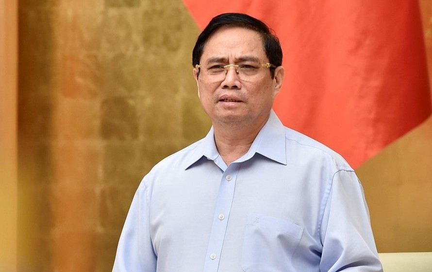 Thủ tướng Phạm Minh Chính phát biểu tại Hội nghị phòng chống dịch COVID-19 (Ảnh: Nhật Minh)