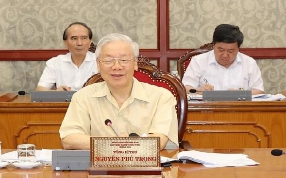 Tổng Bí thư Nguyễn Phú Trọng chủ trì họp Bộ Chính trị (ảnh TTXVN)