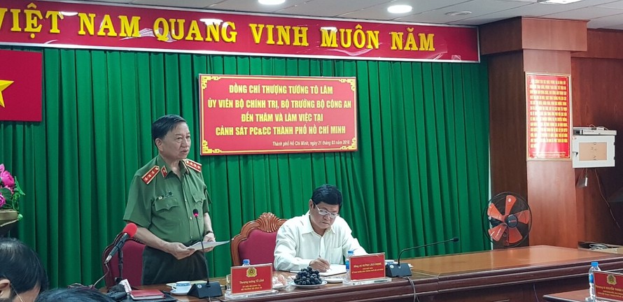 Bộ trưởng Tô Lâm làm việc với Cảnh sát PCCC TPHCM