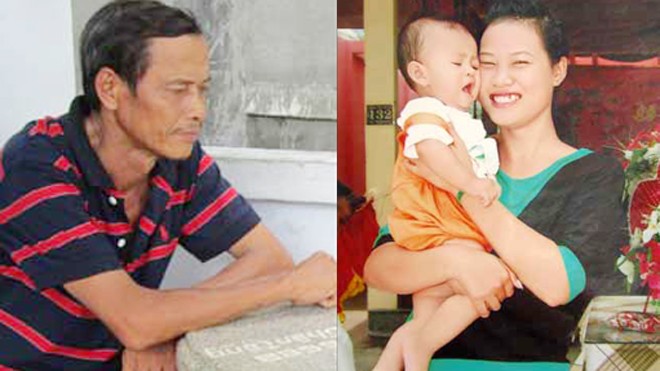 Ông Nguyễn Văn Sơn (cha của Loan) đang kể lại sự việc và ạn nhân Nguyễn Thị Hồng Loan cùng con trai khi được 1 tuổi