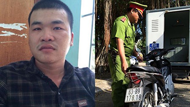 Hung thủ Nguyễn Hoài Nam và chiếc xe tang vật được Công an tỉnh Tiền Giang thu hồi. Ảnh: HA (Báo Pháp luật TPHCM)