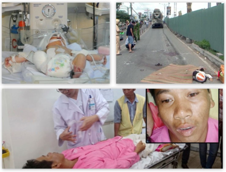 Hiện trường vụ tai nạn nghiêm trọng và bố con anh Nam đang được cấp cứu tại viện