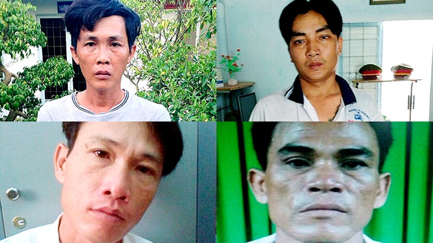 Phạm Văn Tùng (ảnh dưới bên phải) và một số nghi phạm bị bắt giữ