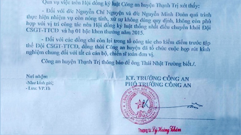Kết quả xử lý tố cáo cảnh sát đánh dân của Công an huyện Thạnh Trị, tỉnh Sóc Trăng
