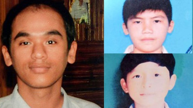 Ông Nguyễn Vũ Thiện (Ảnh: Trung tâm nhân đạo Làng Tre cung cấp) và 2 em học sinh bị mất tích