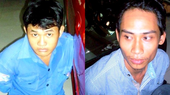 Hai thanh niên chăn dắt gái mại dâm bị công an bắt giữ. Ảnh: Khánh Trung