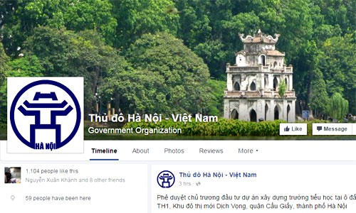 Giao diện Facebook của TP Hà Nội.