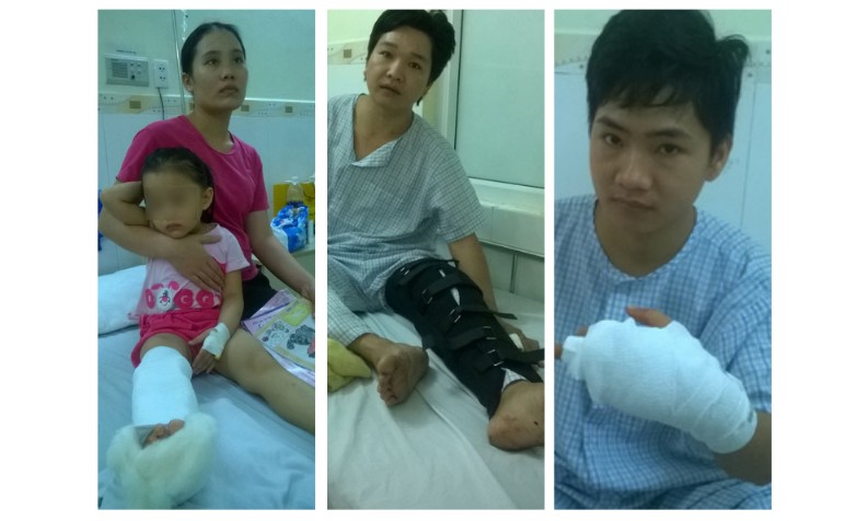 Cháu Ngọc Anh, anh Hiền và anh Sang đang điều trị tại bệnh viện