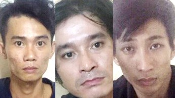 Hào, Dũng, Phong (trái qua phải) bị cảnh sát bắt giữ