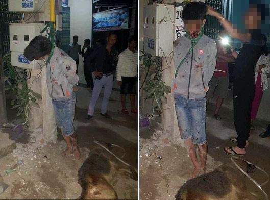Nam thanh niên trộm chó bị người dân đánh đập, treo cổ lên cột điện