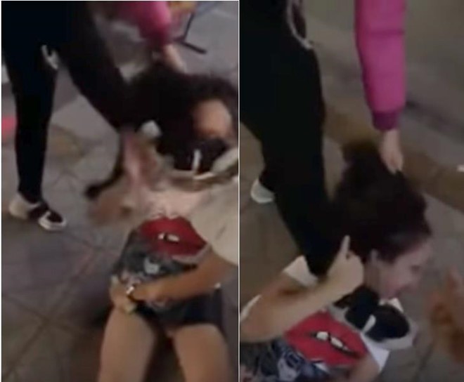 Hình ảnh cô gái bị đá vào mặt, đạp lên ngực. Ảnh cắt từ clip