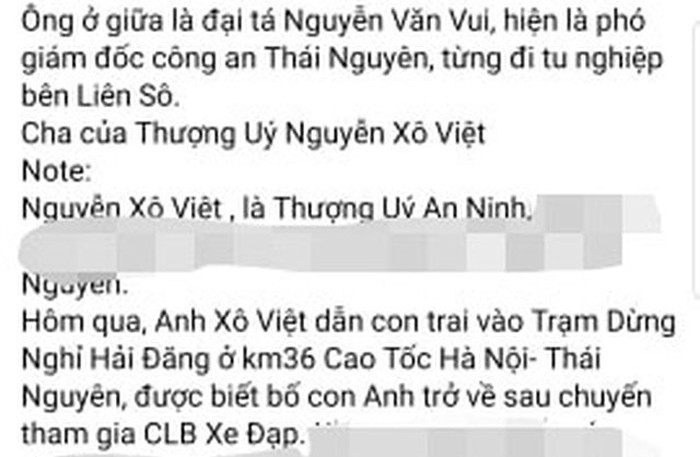 Thông tin lan truyền trên MXH Thượng uý Nguyễn Xô Việt là con trai Đại tá Vui