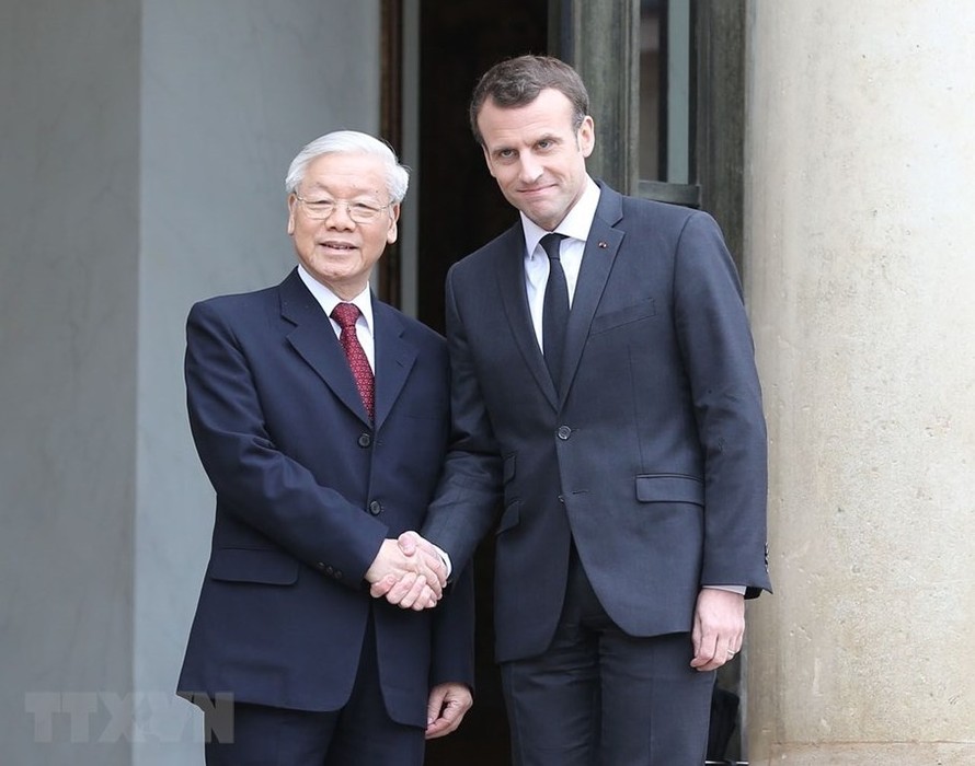 Tổng Bí thư, Chủ tịch nước Nguyễn Phú Trọng và Tổng thống Pháp Emmanuel Macron, trong chuyến thăm chính thức Pháp tháng 3/2018