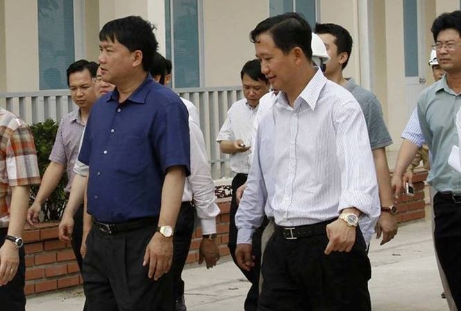 Các ông Đinh La Thăng (áo đen) - Trịnh Xuân Thanh trong một lần tới dự án Nhiệt điện Thái Bình 2.