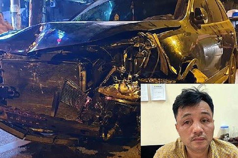 Tài xế Đỗ Xuân Tuyên và chiếc xe gây tai nạn.