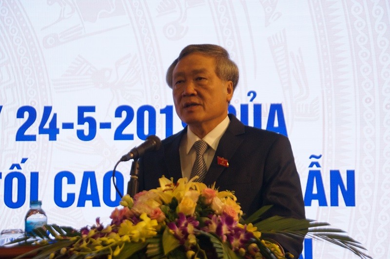 Ông Nguyễn Hòa Bình - Chánh án TAND Tối cao phát biểu tại lễ công bố nghị quyết.