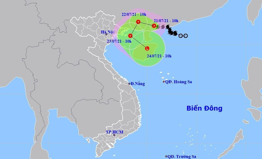 Dự báo đường đi của áp thấp nhiệt đới suy yếu từ bão số 3. 