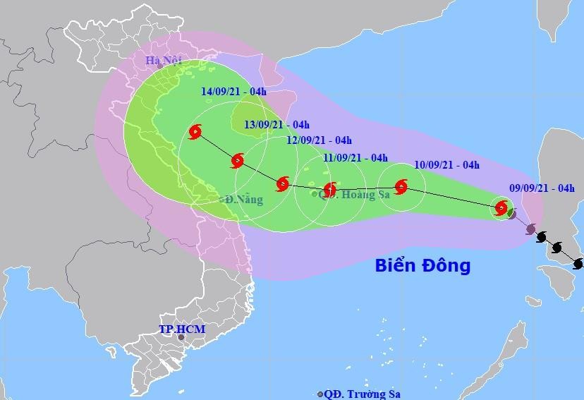 Dự báo đường đi và vùng ảnh hưởng của bão Côn Sơn.
