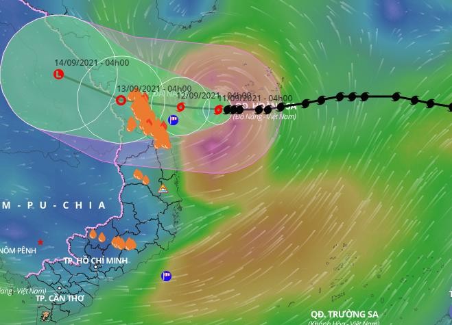 Dự báo đường đi và vùng ảnh hưởng của bão Côn Sơn.