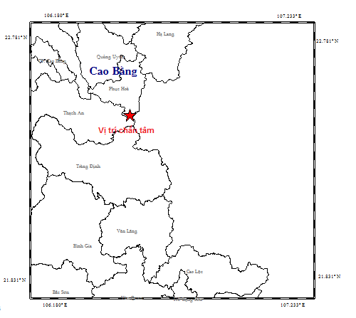 Địa điểm xảy ra trận động đất ở Cao Bằng vào đêm qua, ngay sát biên giới phía bắc nước ta.