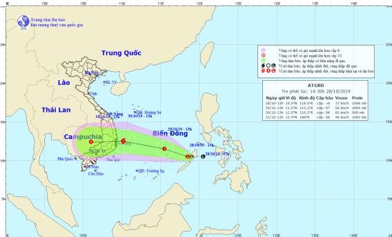 Áp thấp nhiệt đới có khả năng mạnh lên thành bão và đổ bộ vào các tỉnh Nam Trung bộ nước ta.