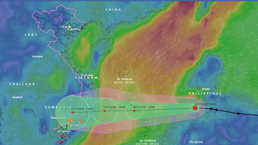 Dự báo đường đi và vùng ảnh hưởng của áp thấp nhiệt đới có khả năng mạnh lên thành bão số 12.