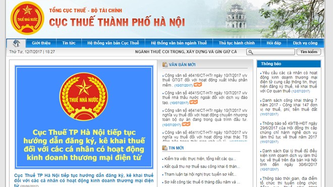 Danh sách các doanh nghiệp nợ thuế được công khai trên website Cục thuế TP Hà Nội