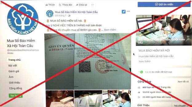 Một trang trên mạng xã hội Facebook lợi dụng logo của BHXH Việt Nam để thu mua sổ BHXH của người lao động