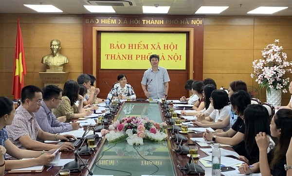 Phó Giám đốc BHXH Thành phố Hà Nội Vũ Đức Thuật chia sẻ tại hội nghị ngày 28/7 