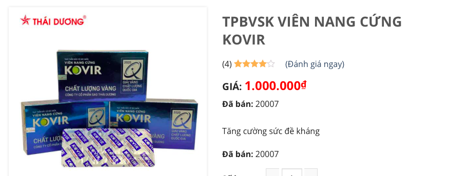 Trước thời điểm bị gỡ, Kovir viên nang cứng đã bán hơn 20.000 sản phẩm qua website công ty.