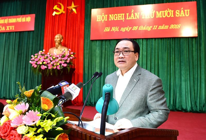 Bí thư Thành ủy Hà Nội Hoàng Trung Hải phát biểu kết luận hội nghị